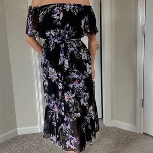 Floral Off-Shoulder Black Dress